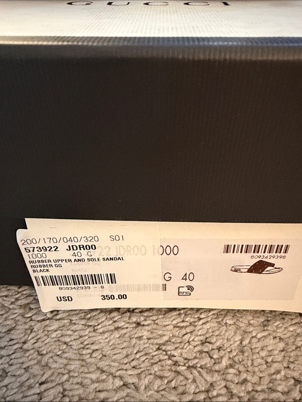 Gucci Black Rubber GG Embossed Slide Sandals - Picture 2 of 3